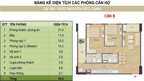 Bán căn hộ B tầng 10 chung cư HUD3 Nguyễn Đức Cảnh
